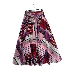 Lucky & Coco Maxi Skirt Geometric Patchwork Print Tie Waist Women's Size L
